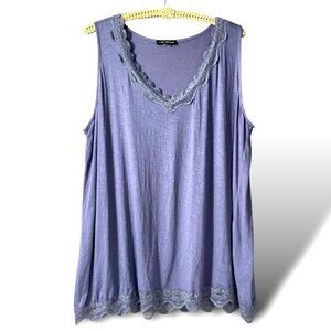 Lane Bryant Sleeveless Tank Womens 2X BlueLace Trim V-Neck Stretch Top